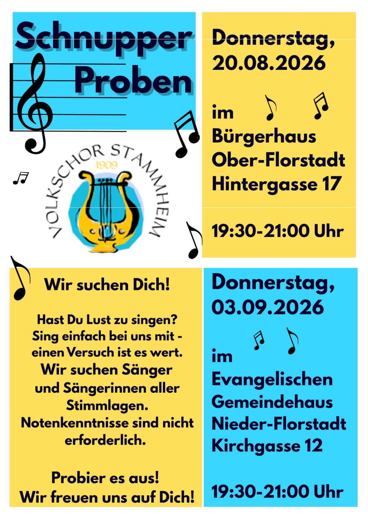 Schnupperproben Volkschor Stammheim